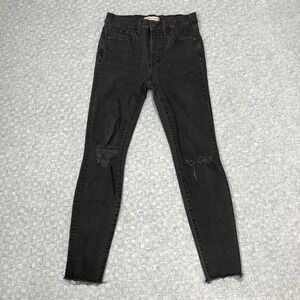 Madewell Jeans Womens 28 Black 9" High-Rise Skinny Distressed Raw Hem Denim Norm